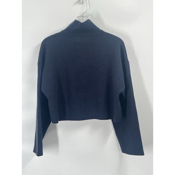 Zara Mock Neck Navy Blue Sweater Zipper Stripe Sz S - Picture 3 of 4